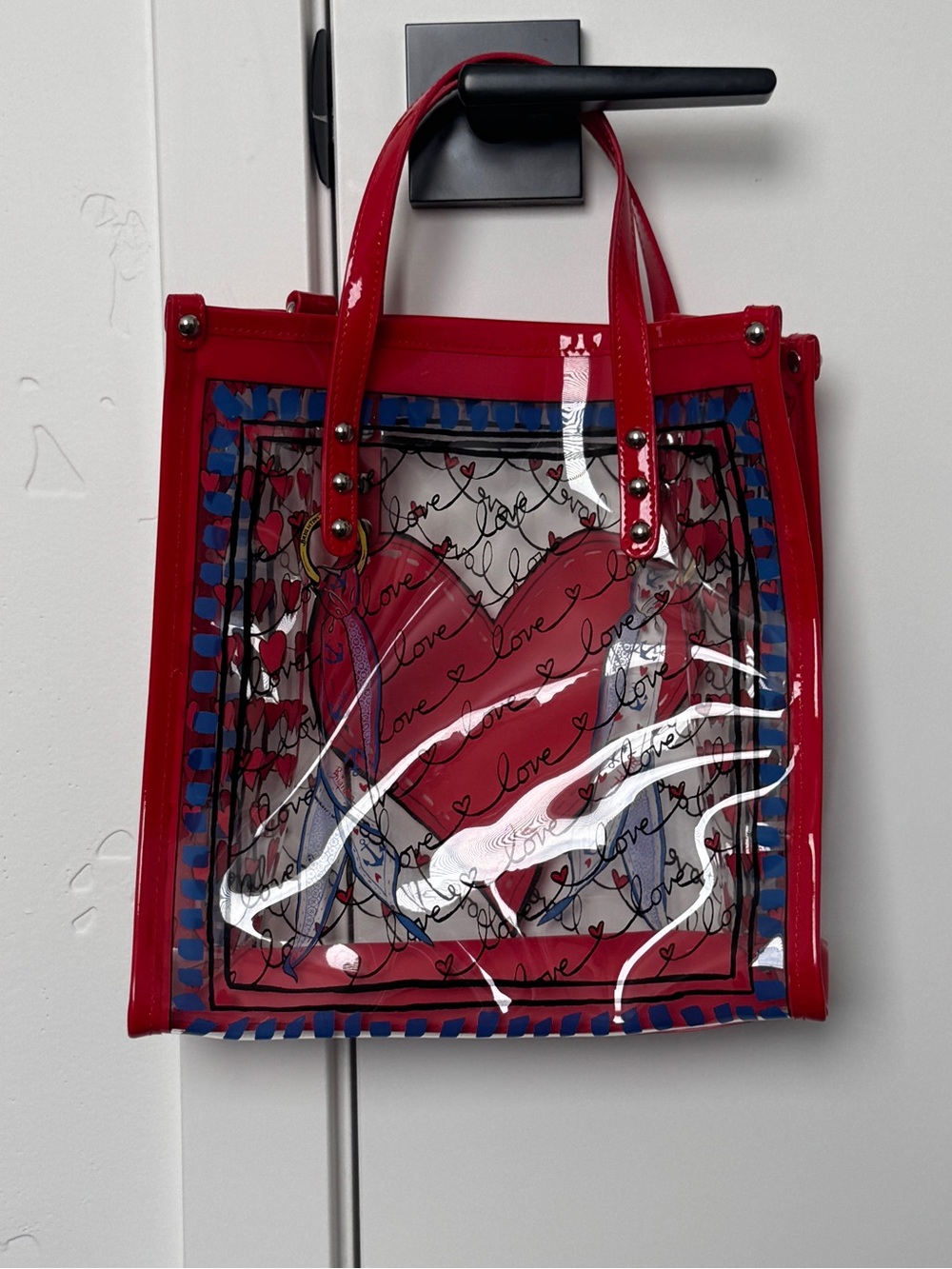 Brighton Striped Love Red Heart-Print Clear Tote Bag